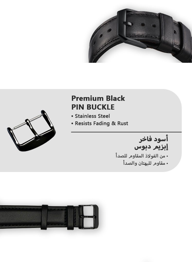 حزام أبل جلدي، 22مم أسود مميّز سادة، بطانة ناعمة، مقاوم للماء والاتساخ من الجانبين، إبزيم دبوس معدني أسود، متوافق مع سلسلة 1-11/SE/Ultra (42/44/45/46/49مم)، قطعة واحدة - Image 4